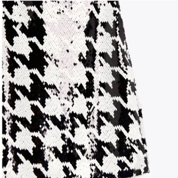 Zara Black & White Sequin Houndstooth Top & Skirt Set - Picture 2 of 5